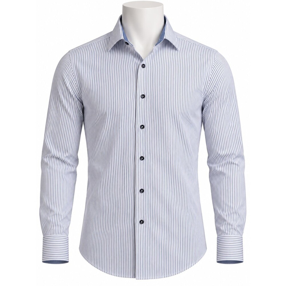 Lorenzo Uomo Trim Fit Dress Shirt Pink Navy Stripe Men 16.5 34 35 Contrast